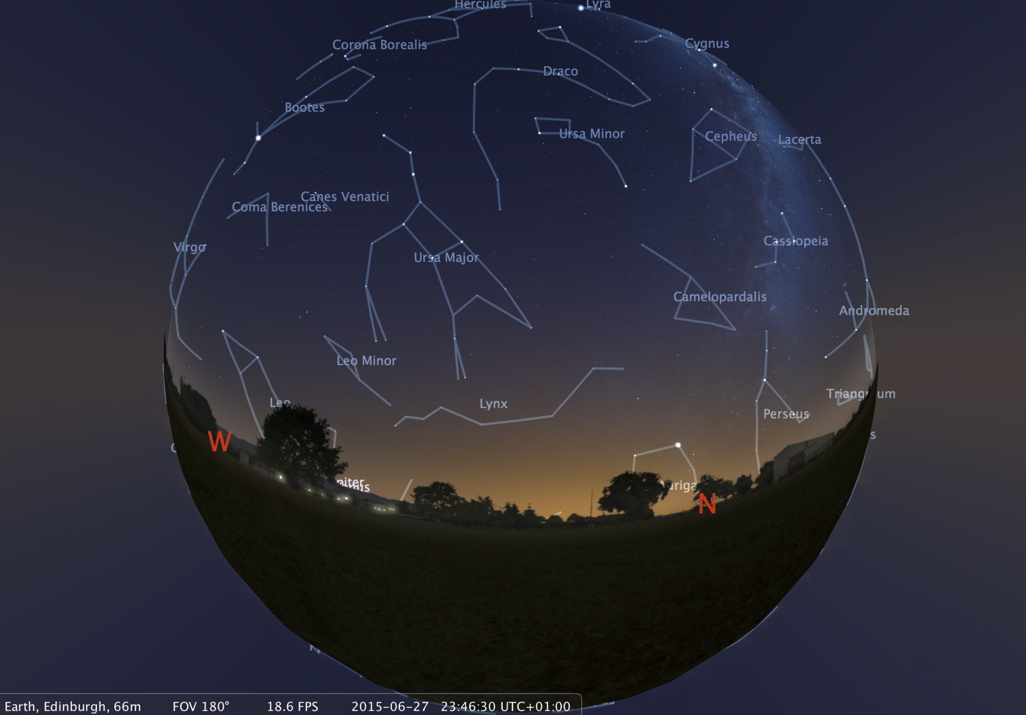 An image of the sky above Edinburgh made using Stellarium planetarium software. Users of the new headset will see a similar image, but will be totally immersed in the view. Credit: A. Lawrence.