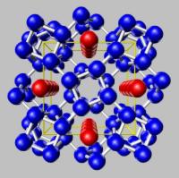 Figure 5: The hotel structure of Rb-IV showing host (blue) and guest (red) atoms.