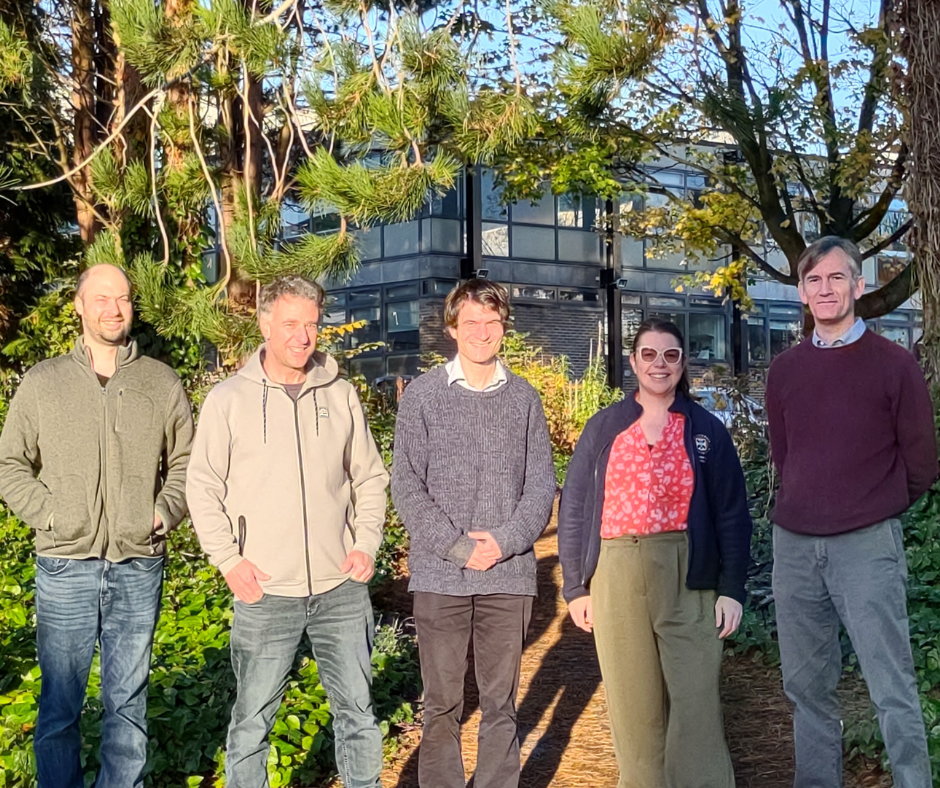 From L to R: Dr Ben Wynne, Professor Davide Marenduzzo, Dr Aidan Brown, Dr Catriona Wimberley &amp; Professor Paul Clegg