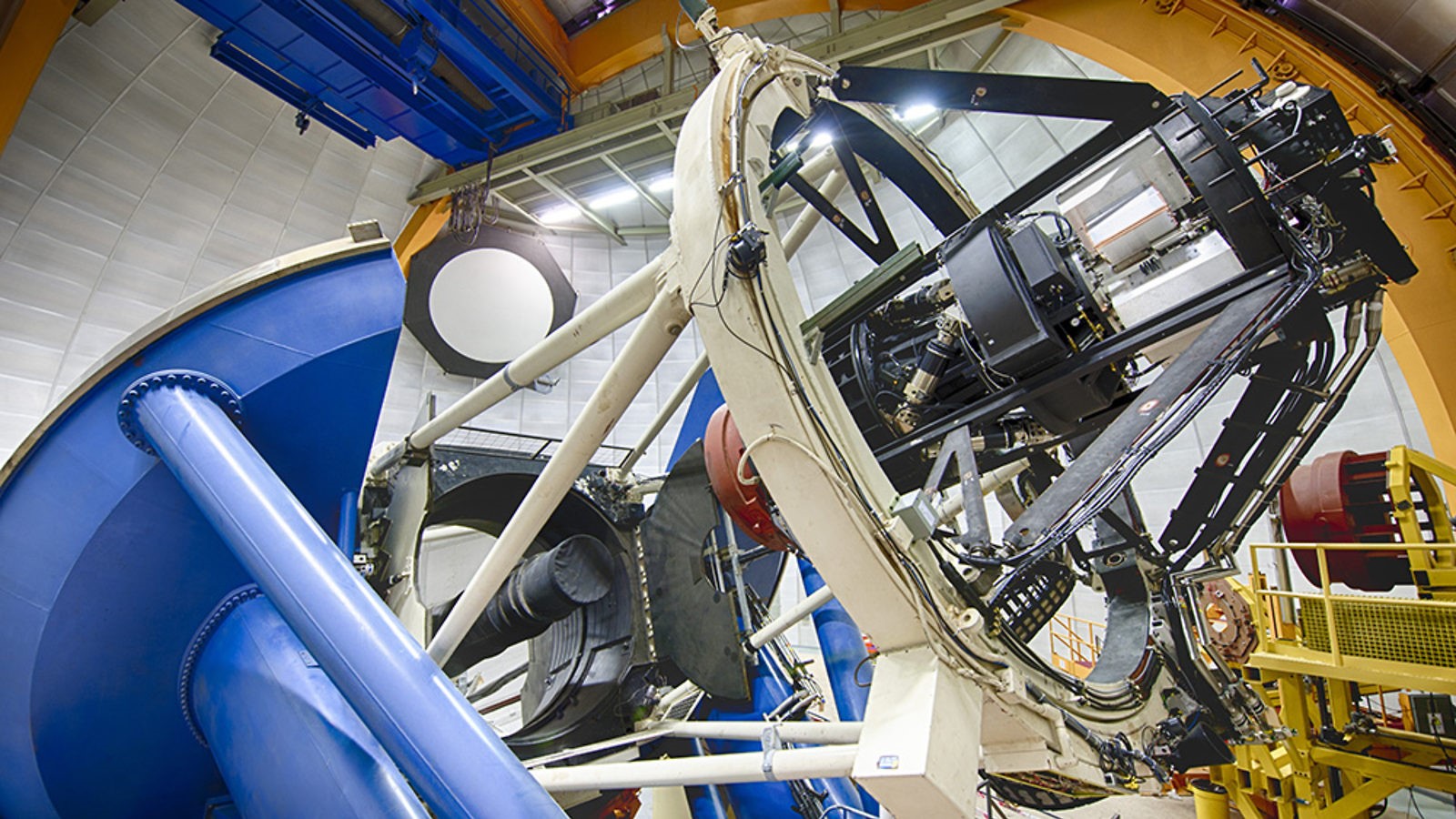 Figure 2: The 4-meter Blanco telescope in Chile, where the DES observations have been taken. The camera’s optical corrector was assembled  at UCL, with STFC funding. Image credit: the DES collaboration.