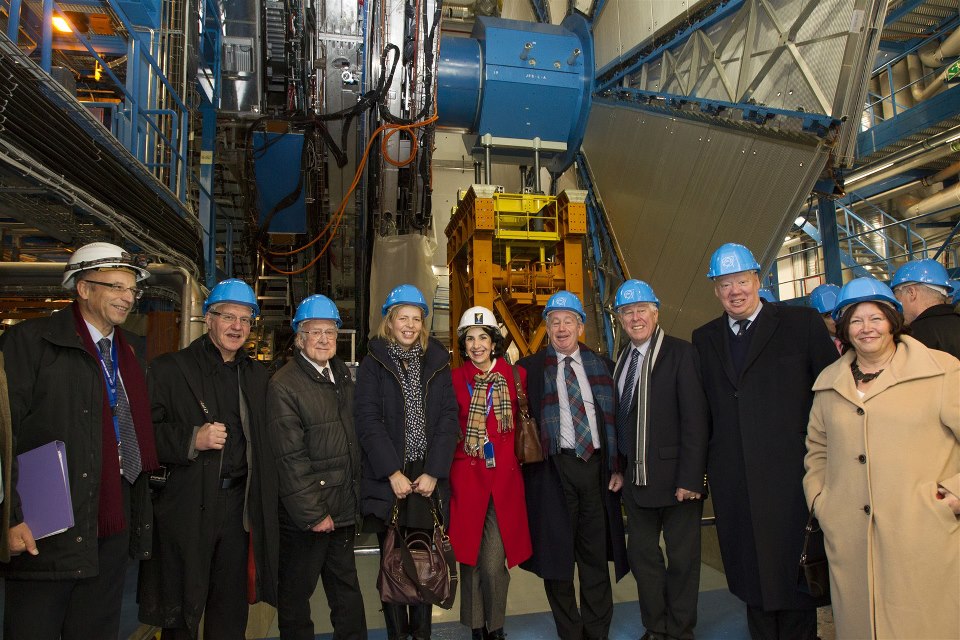 Fabiola at CERN with Peter Higgs and other staff from the University of Edinburgh.