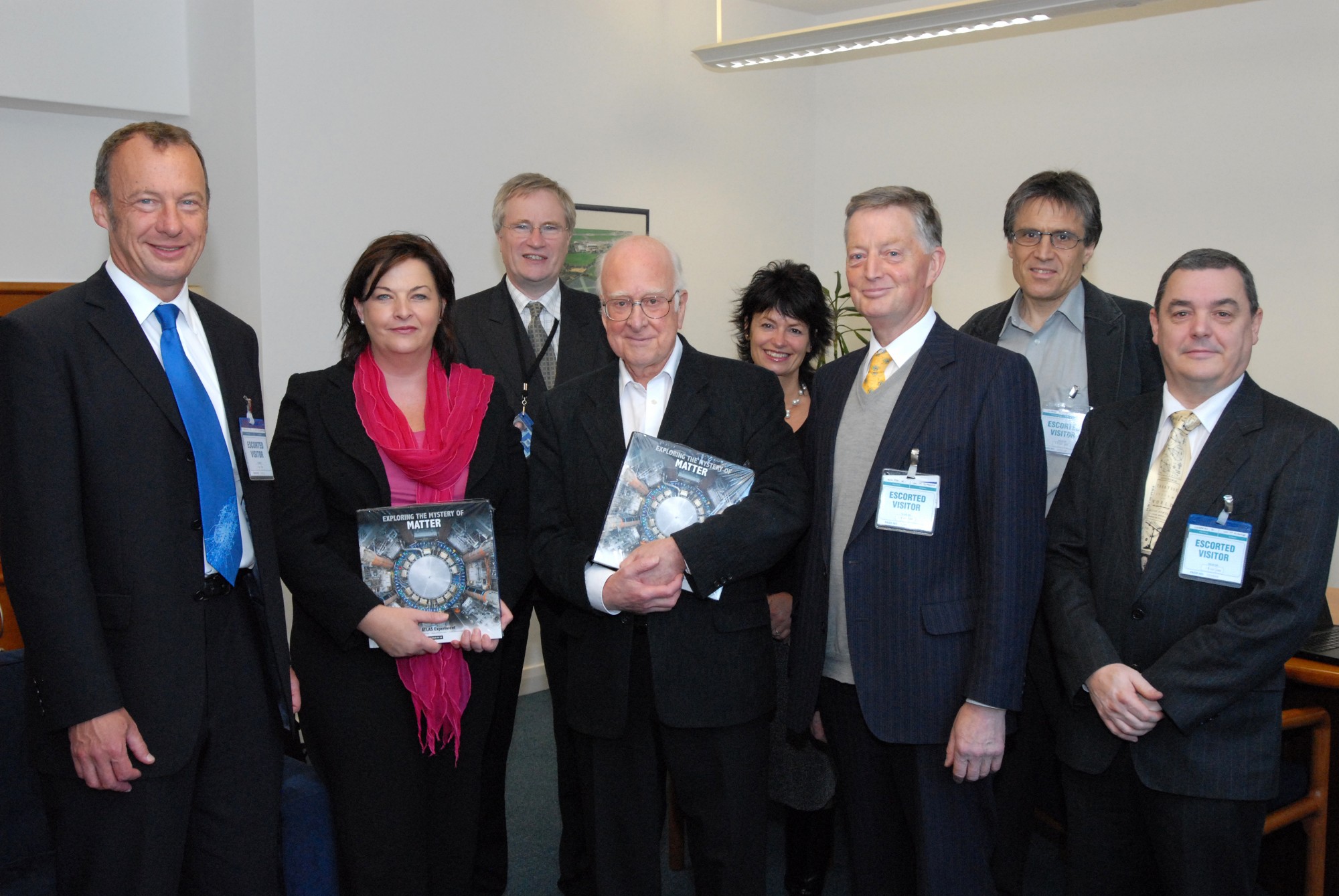 From left to right: Richard Kenway, Fiona Hyslop, Peter Higgs, Anne Glover, Ken Smith, Peter Clark and Steve Chapman at the end of the meeting.