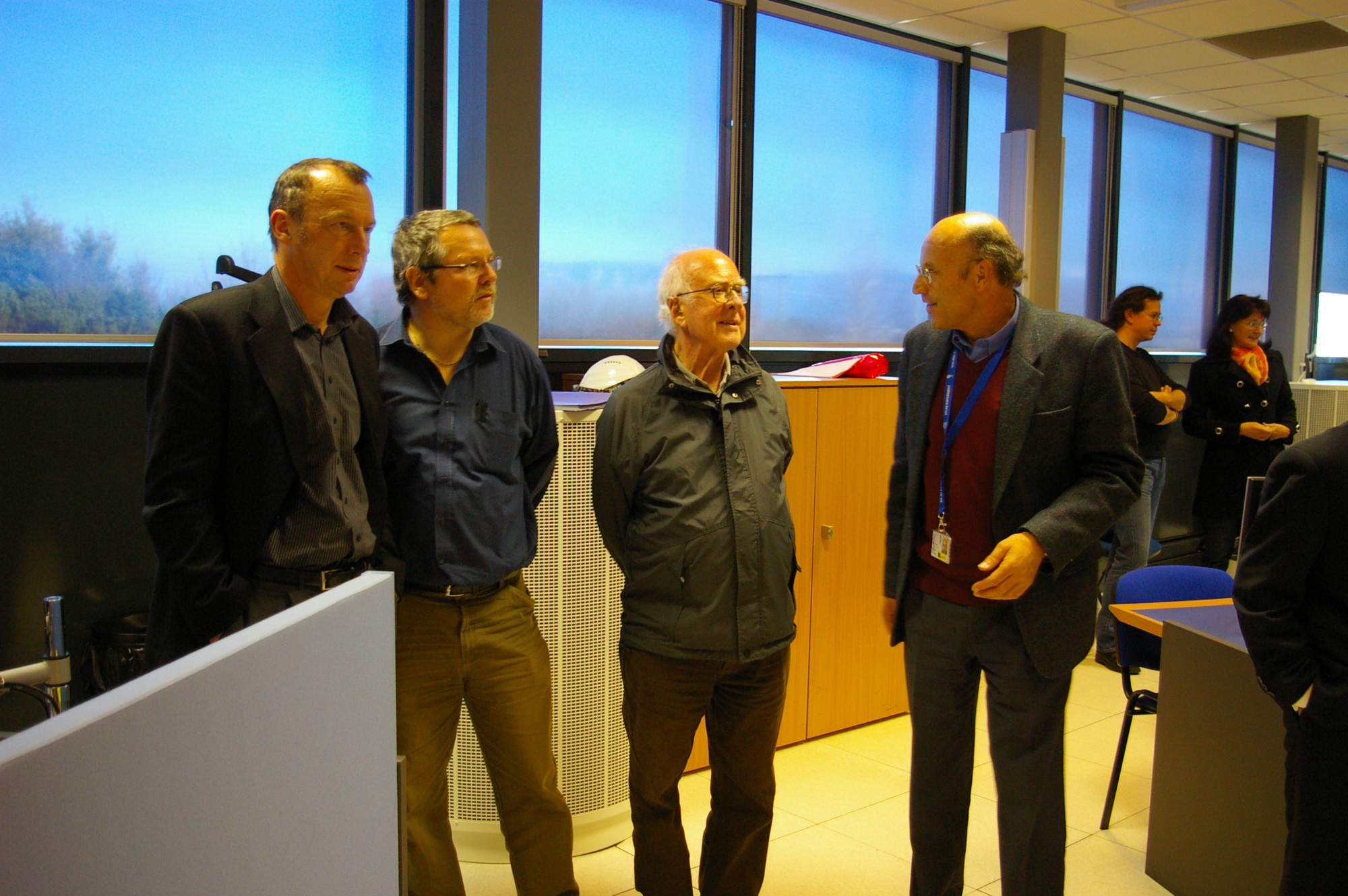 From left to right: Richard Kenway, Franz Muheim, and Peter Jenni ATLAS spokesperson on the visit to the ATLAS Experiment Control Room. Photograph copyright Alan Walker, University of Edinburgh.