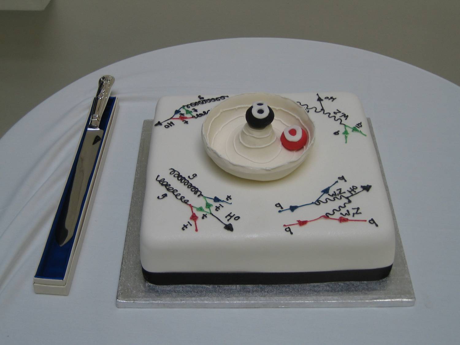 This special 80th birthday cake was presented to for Peter Higgs by his colleagues in the Particle Physics Theory &amp; Experiments Groups. The cake was made by Have Your Cake and Eat It in Strathearn Road, Edinburgh.