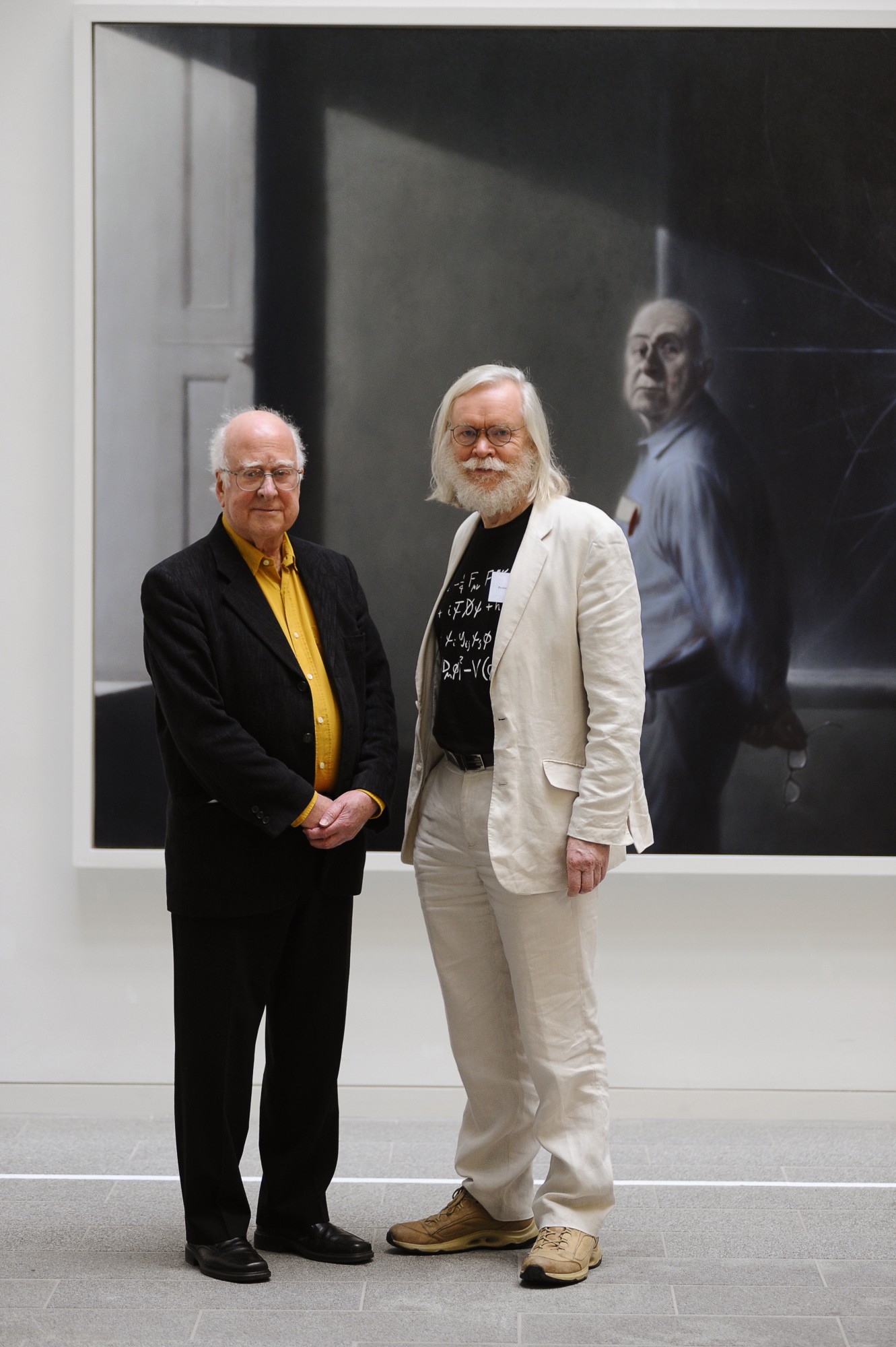 Peter Higgs with John Ellis who gave the Robin Schlapp lecture as part of the celebrations at the portrait unveiling.