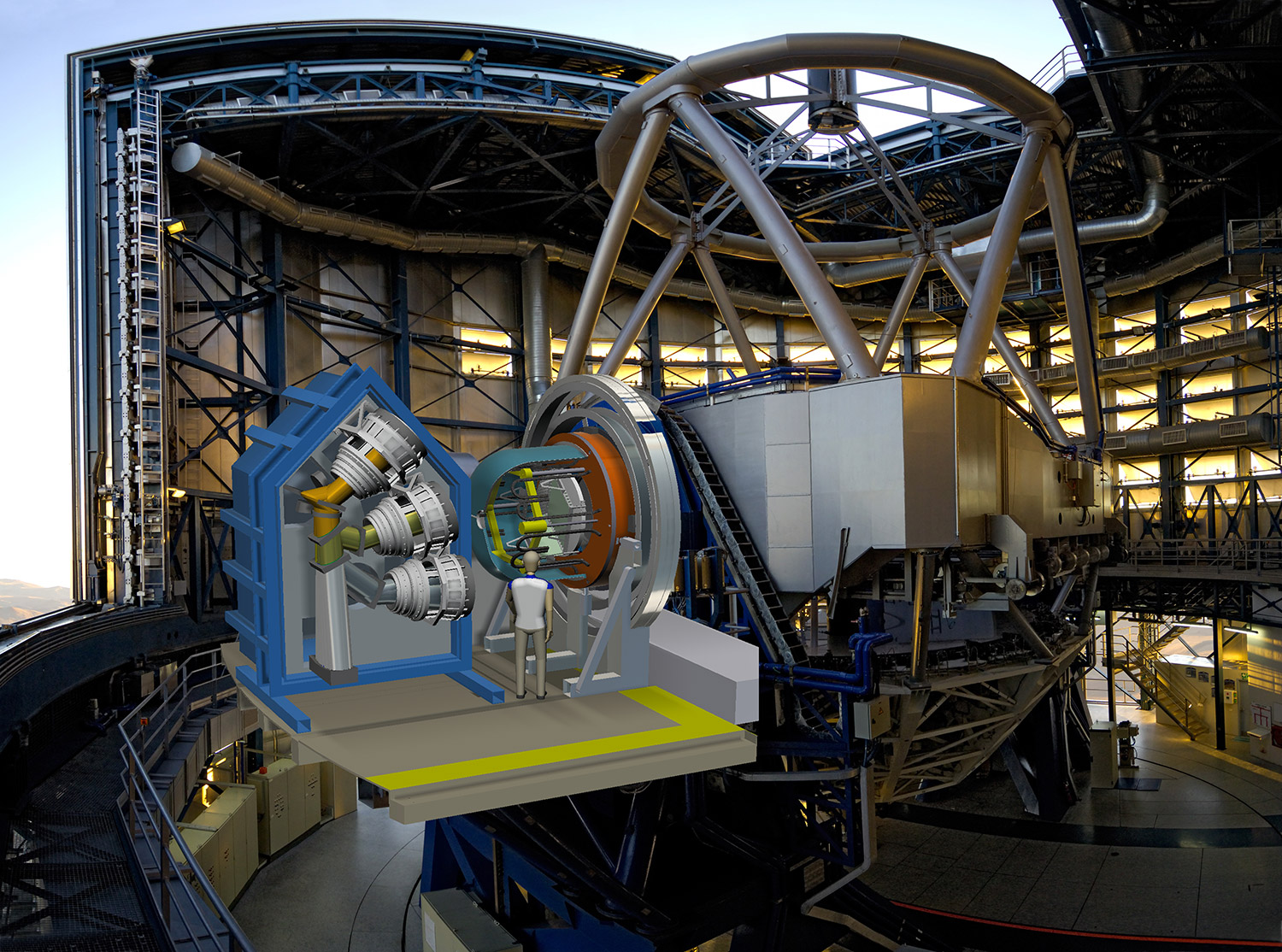 Artistic impression of the MOONS instrument on the VLT. Image: STFC.