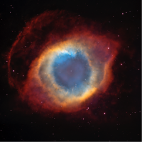 The Helix Nebula: a star at the end of its life. The star has blown off its outer layers, which show up in a nebula. These outer layers are rich in stardust grains of the sort that we find in meteorites in our Solar System.