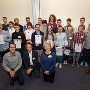 Prize recipients along with School of Physics and Astronomy staff