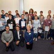 Prize recipients along with School of Physics and Astronomy staff 