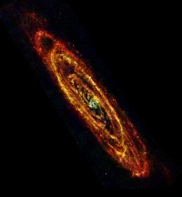 ESA Herschel space observatory image of Andromeda. Image: ESA/Herschel/PACS & SPIRE Consortium, O. Krause, HSC, H. Linz