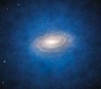 Artist’s impression of dark matter (in blue) surrounding the Milky Way. Credit: ESO/L. Calçada