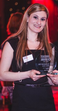 Eliana Lambrou with her award for Best Postgraduate Tutor. Image: Mihaela Bodlovic.