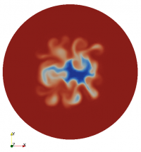 Snapshot after 9 hours of a restratification in rotating domain problem. This is one of the test cases used in the NUMA work as it can be made to scale to 10,000+ cores.